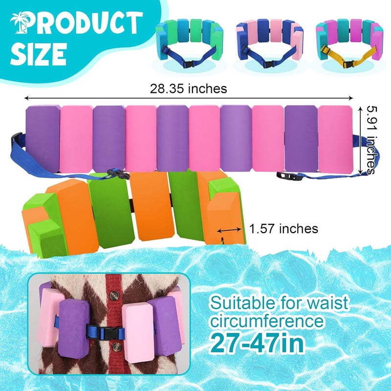 Arrowbash 4 Pcs Swim Belts Flotation Belts Waist Belts Bubble EVA Foam Safety Training Back Floating Board with Adjustable Belt for Adults Beginners Water Aerobics and Pool Exercise, Random Color - Image 3